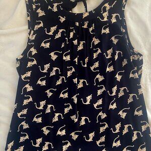 Retro Cat Print sleevless top with tie back - Size M